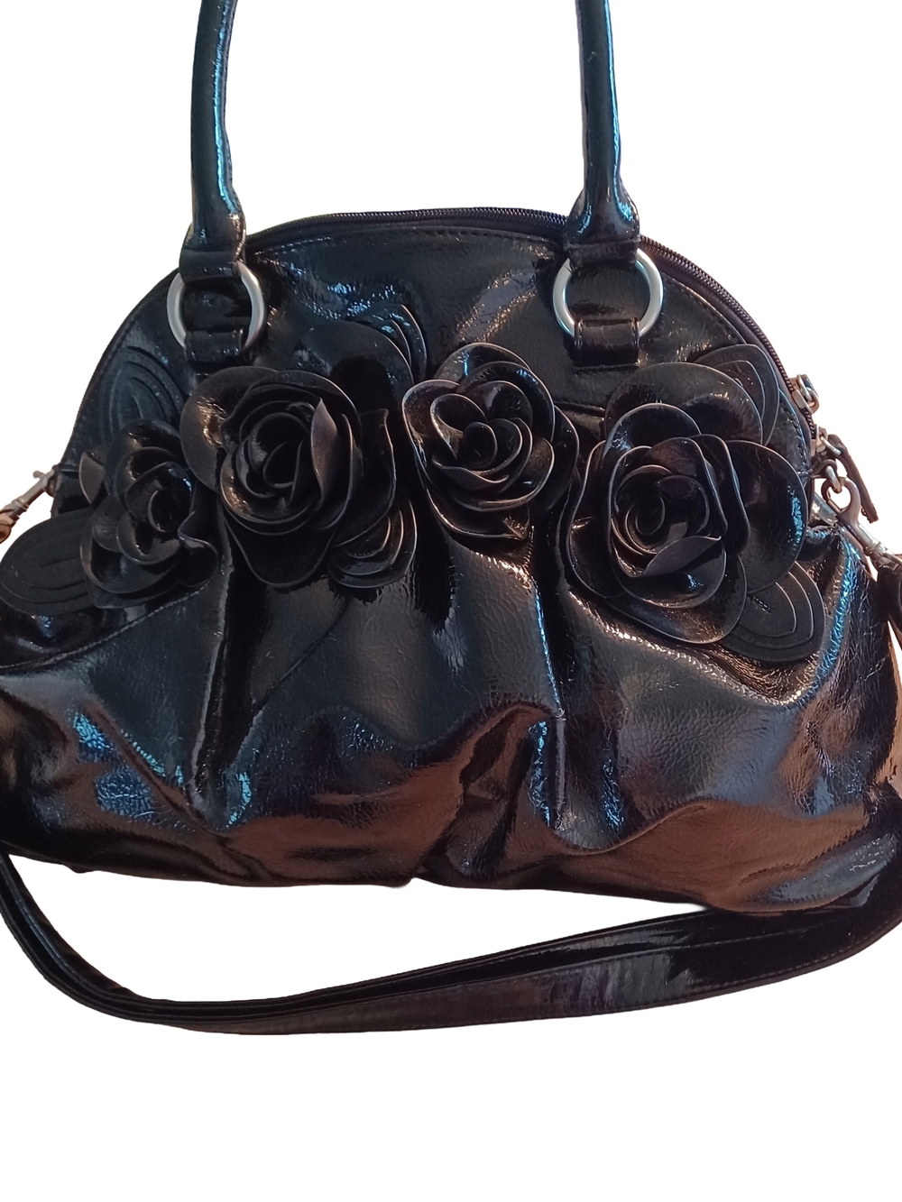BIG BUDDHA FAUX PATENT LEATHER DOUBLE HANDLE/CROSSBODY BAG